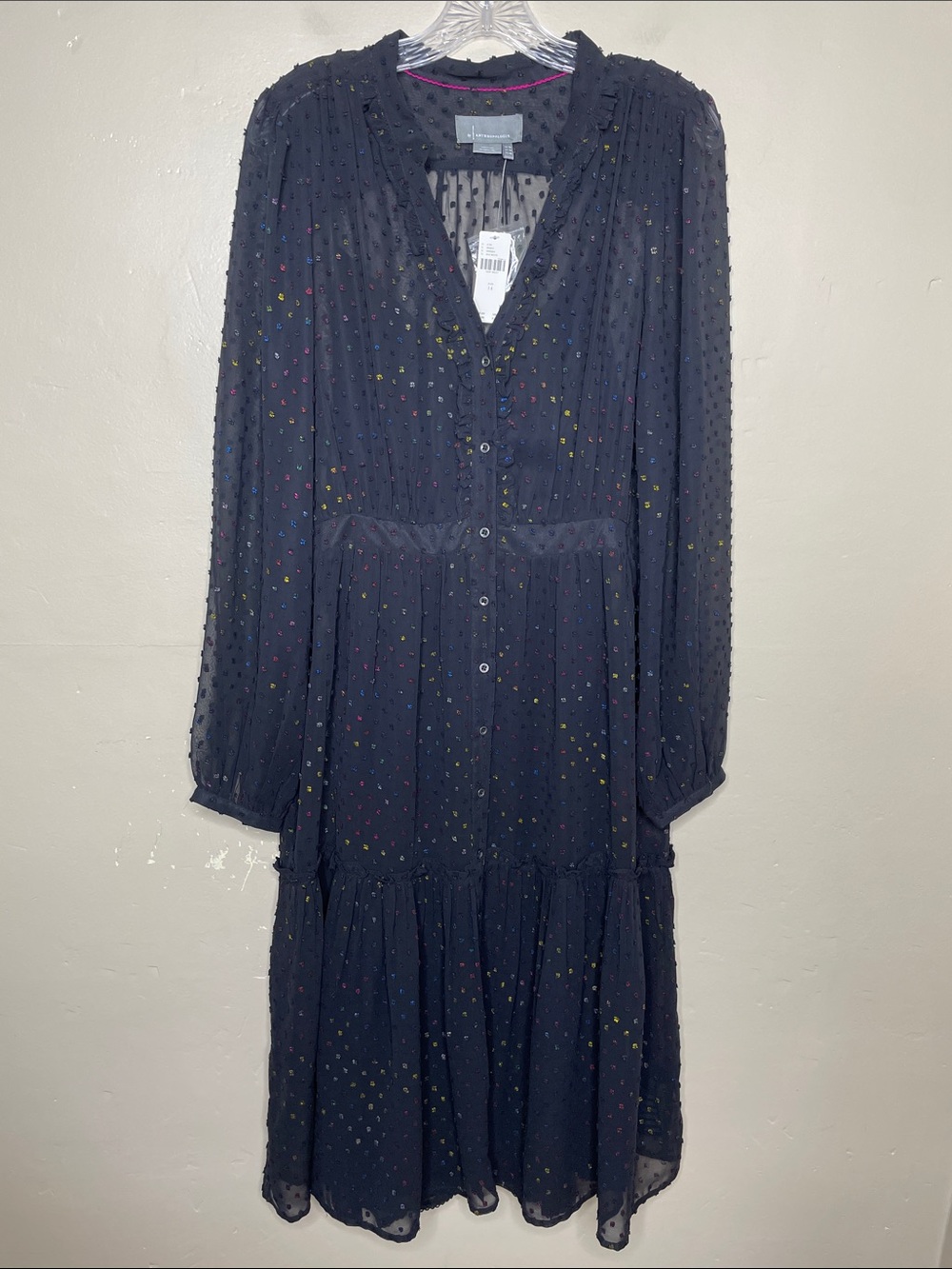 ANTHROPOLOGIE  Black Vibrate Confetti Dots AUDREY CLIP DOT Shirt Dress NWT 14